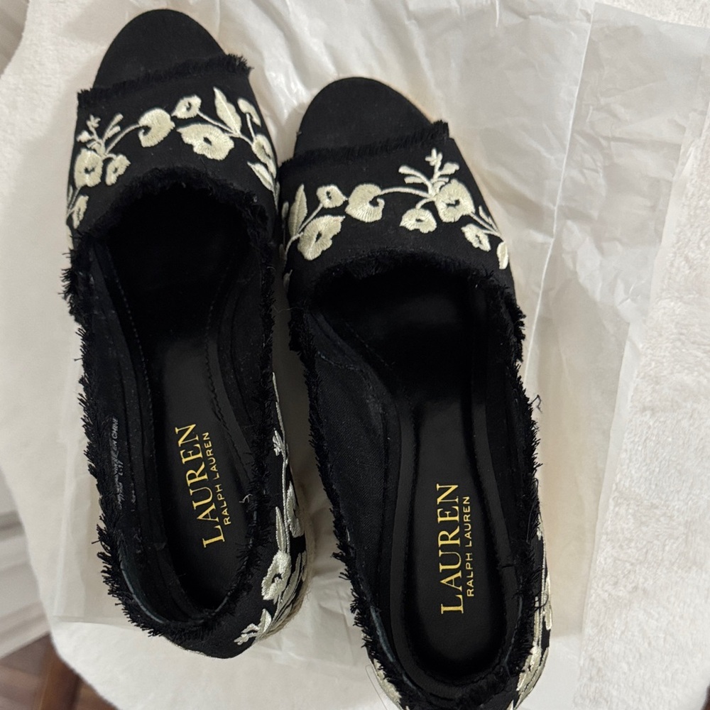 Lauren Ralph Lauren Black and Cream Espadrilles